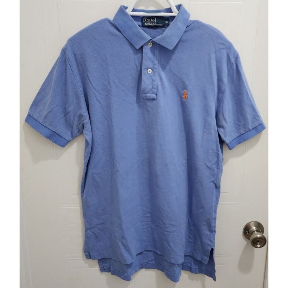 Polo by Ralph Lauren Blue Short Sleeve Polo Shirt Size M Orange Pony Logo Cotton